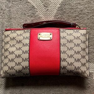 Michael Kors Red and Signature Logo Wristlet
